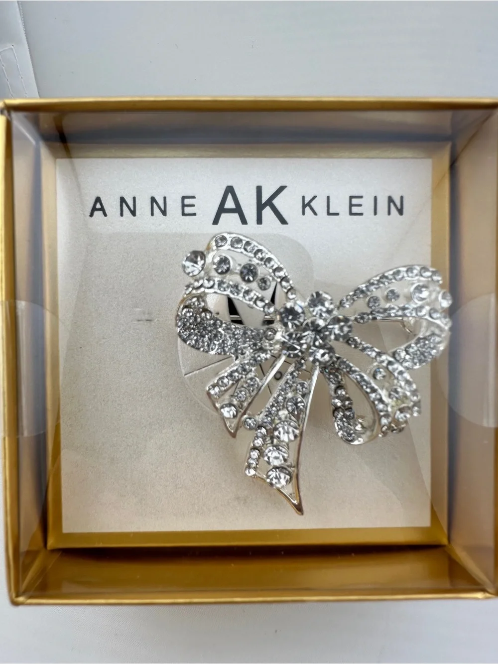 Anne Klein Silver Crystal Bow Pin